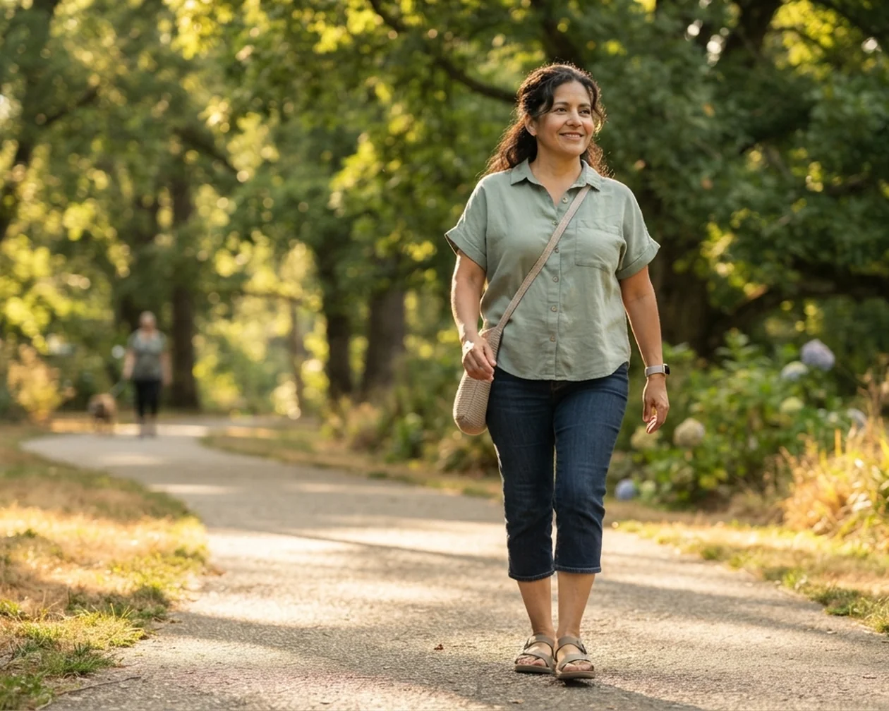 Persona caminando al aire libre para aliviar el dolor de articulaciones